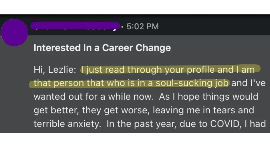 Customer response praising Resume Lezlie brand messaging