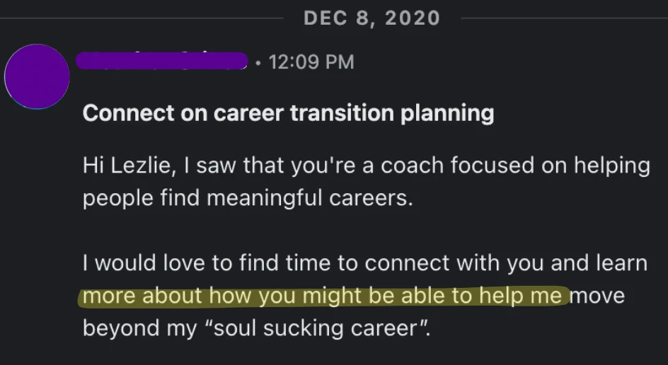Customer response praising Resume Lezlie brand messaging