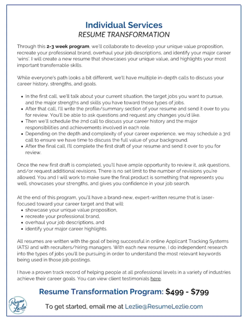 Resume Lezlie client deliverable document