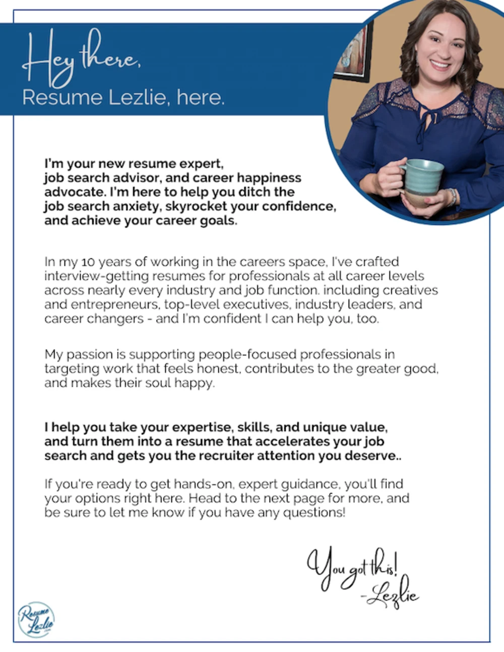 Client message praising Resume Lezlie