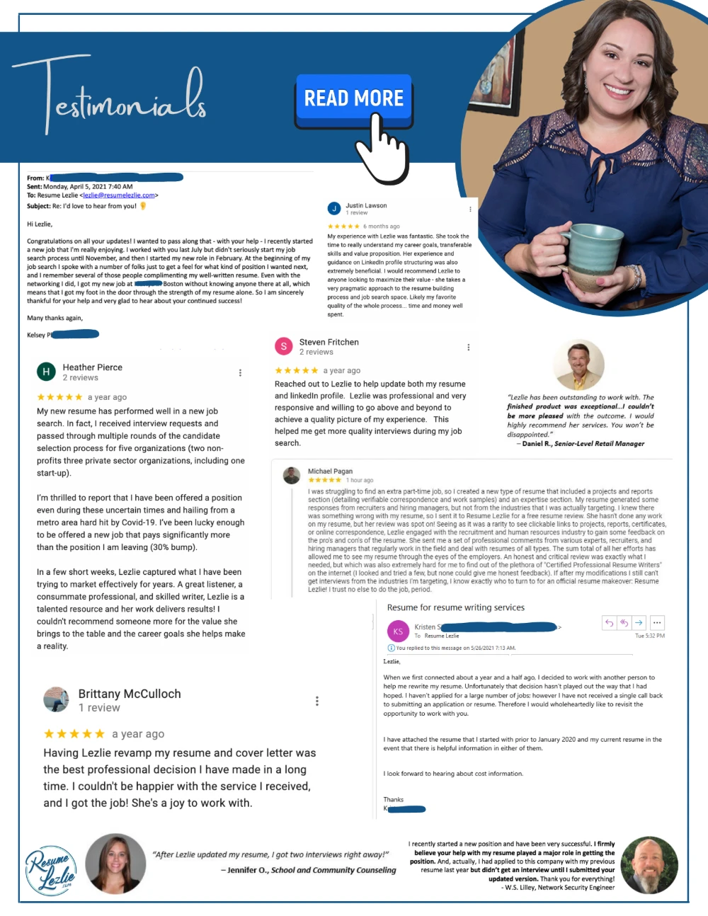 Client message praising Resume Lezlie