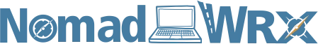 NomadWrx horizontal logo: a laptop-and-compass mark with the hidden X.