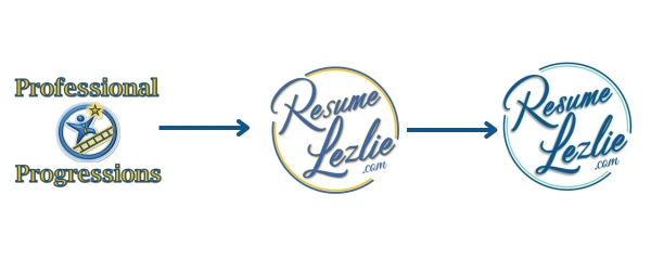 Resume Lezlie brand evolution, from the Professional Progressions mark to the refined Resume Lezlie wordmark
