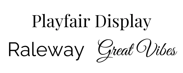The Resume Lezlie brand type system: Playfair Display, Raleway, and Great Vibes