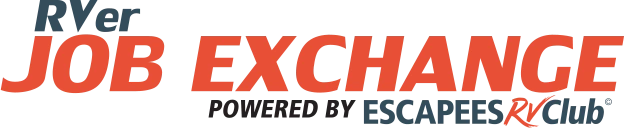 RVer Job Exchange horizontal logo, powered by Escapees RV Club.
