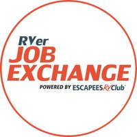 RVer Job Exchange circular badge logo, powered by Escapees RV Club.